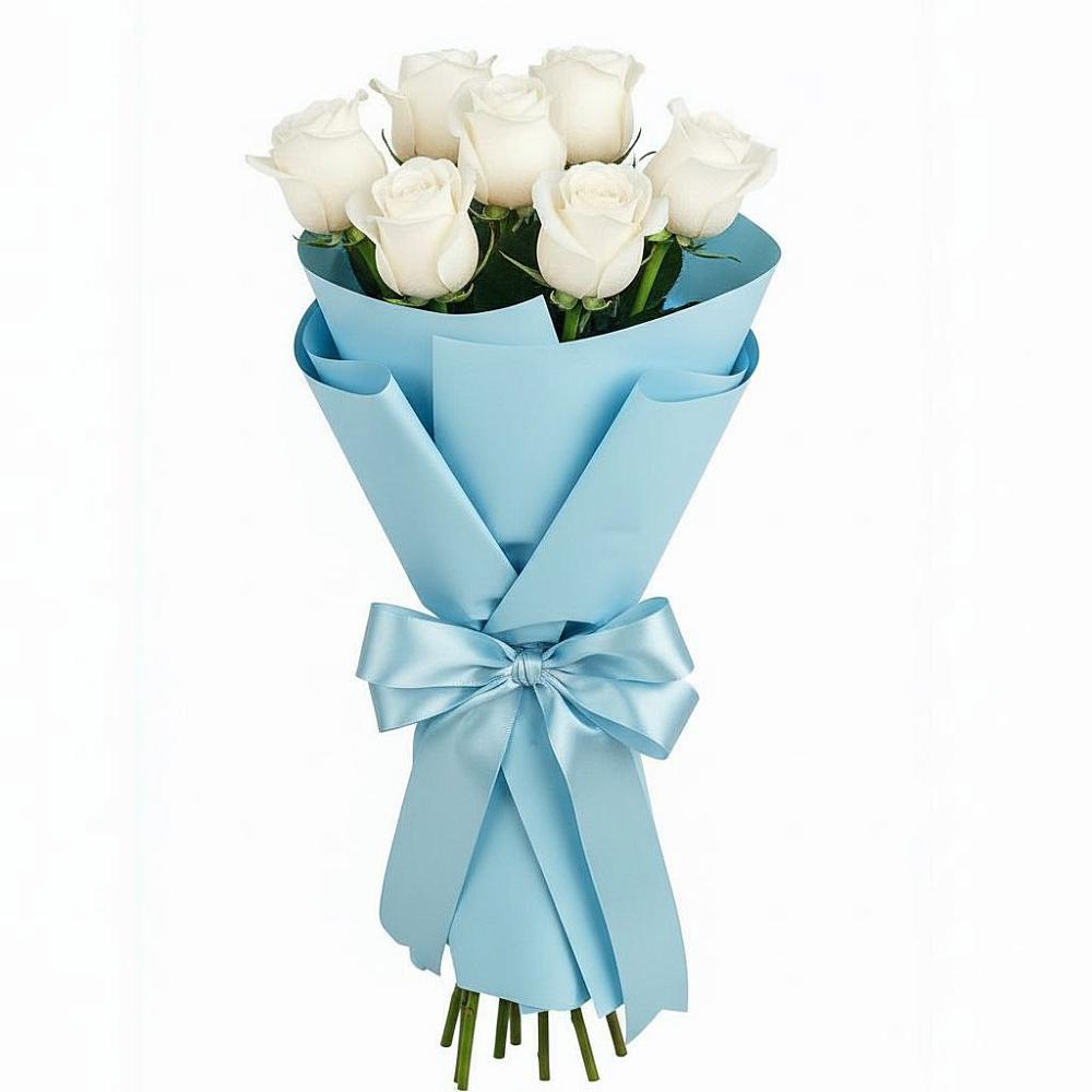 Букет 7 белых роз Проуд в Денежниково