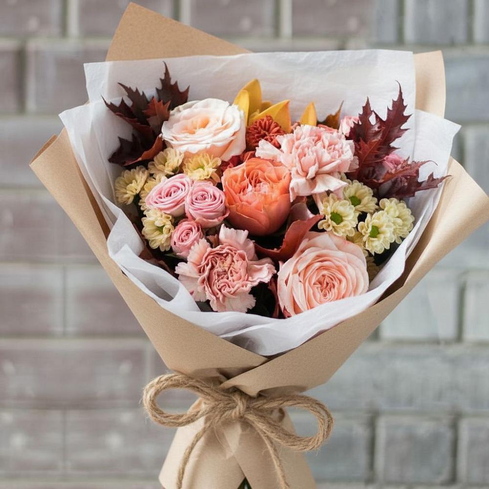 Букет цветов из: Гвоздики, Хризантемы и Розы в Денежниково