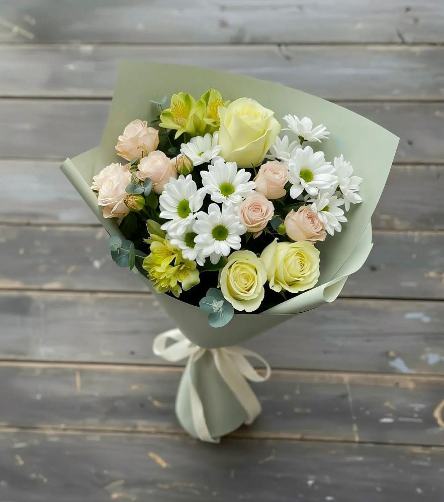 Букет цветов из: Альстромерии, Розы и Хризантемы в Денежниково