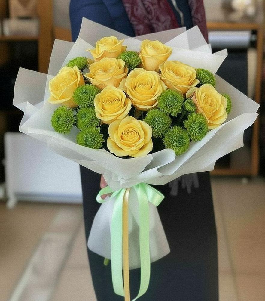 Букет цветов из: Хризантемы и Розы в Денежниково