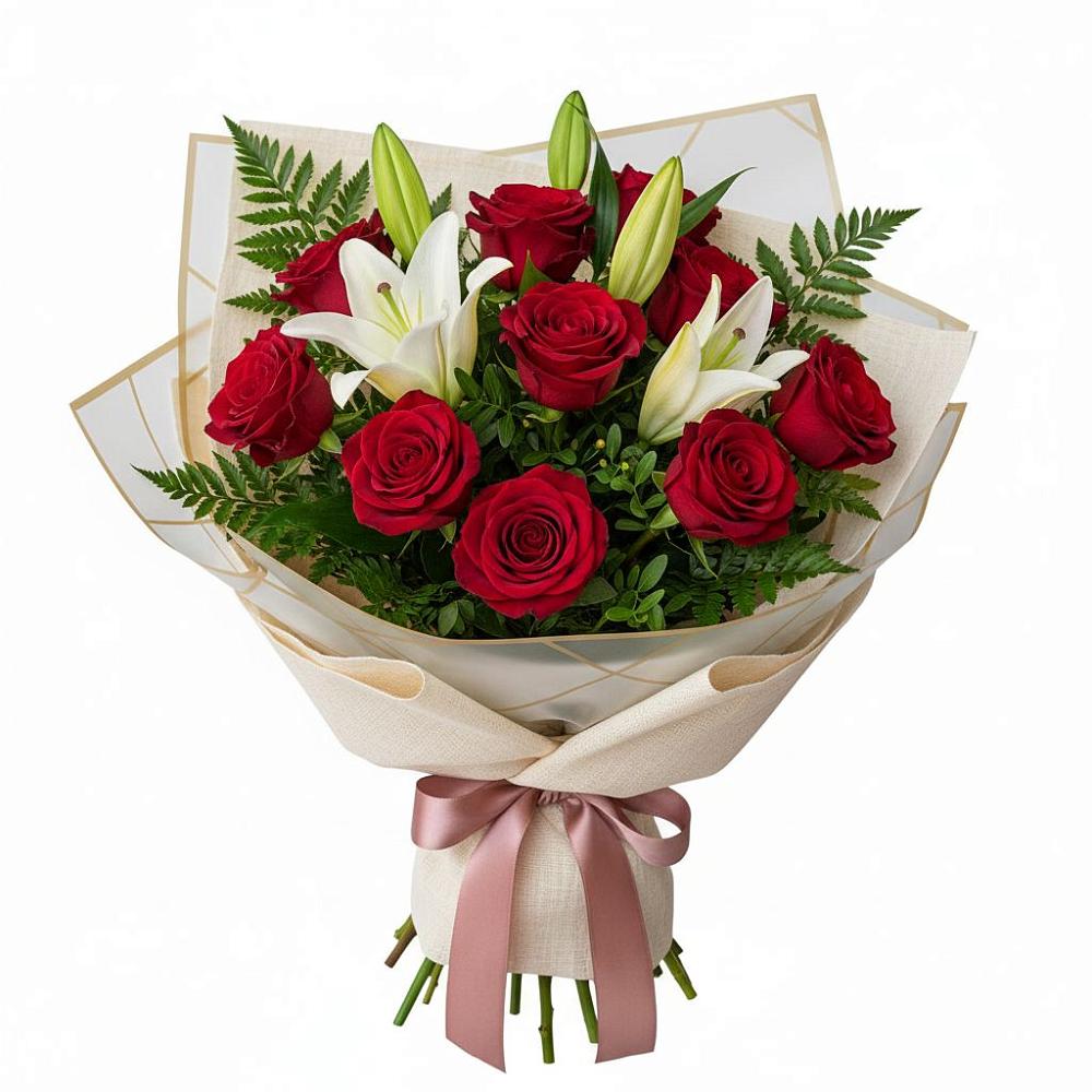 Букет цветов из: Лилии и Розы в Денежниково