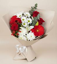 Букет цветов из:  Розы, Хризантемы, Герберы и Лилии в Денежниково