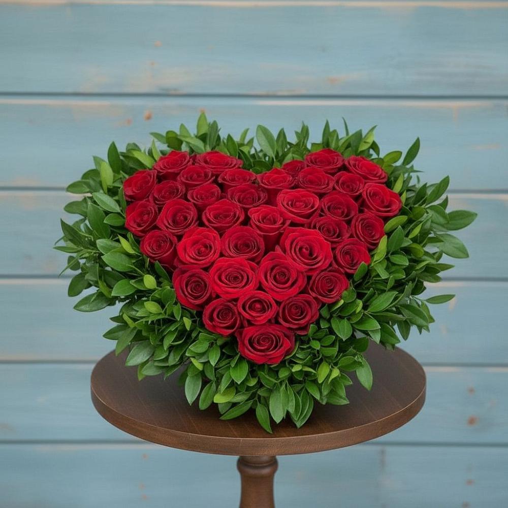 Цветочная композиция из Розы в виде сердца в Денежниково