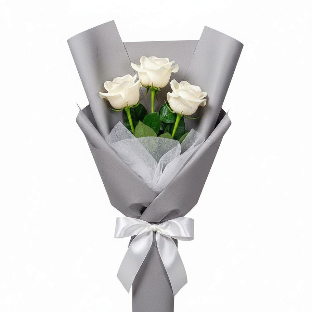 Букет 3 белые розы в Денежниково