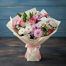 Букет цветов из:  Хризантемы, Альстромерии и Розы в Денежниково