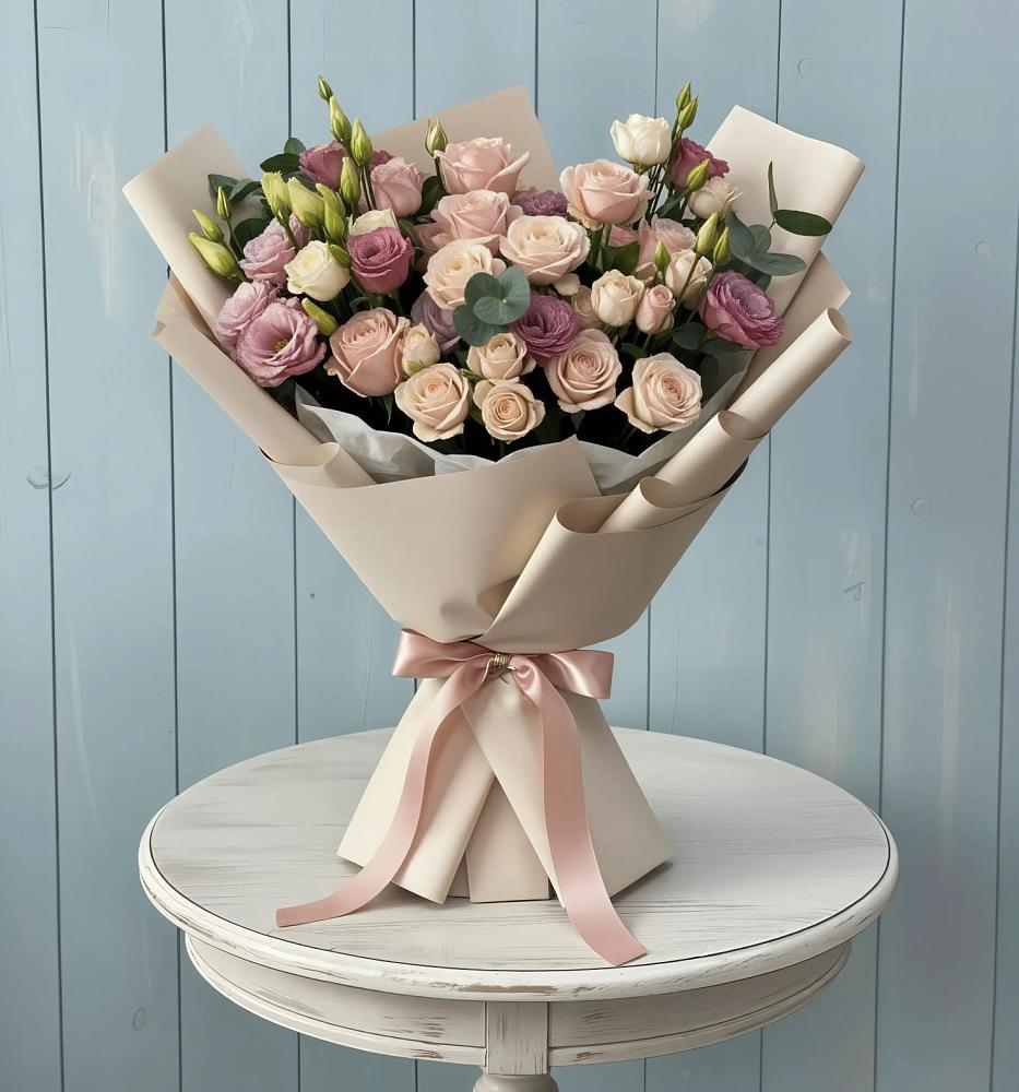 Букет цветов из: Розы и Лизиантусы в Денежниково