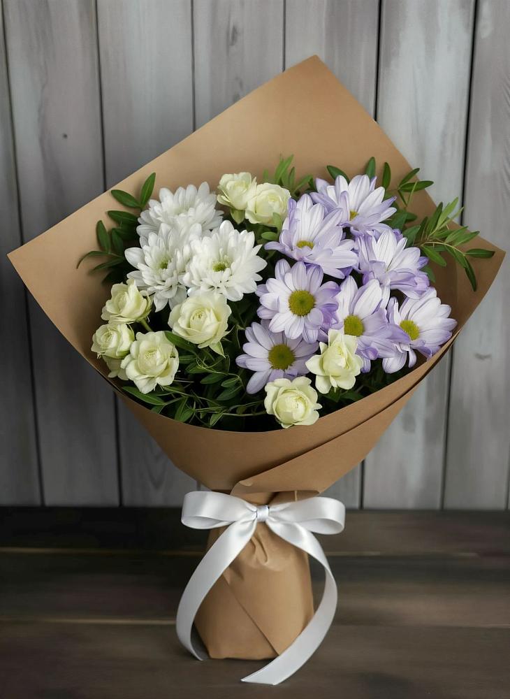 Букет цветов из: Хризантемы и Розы в Денежниково